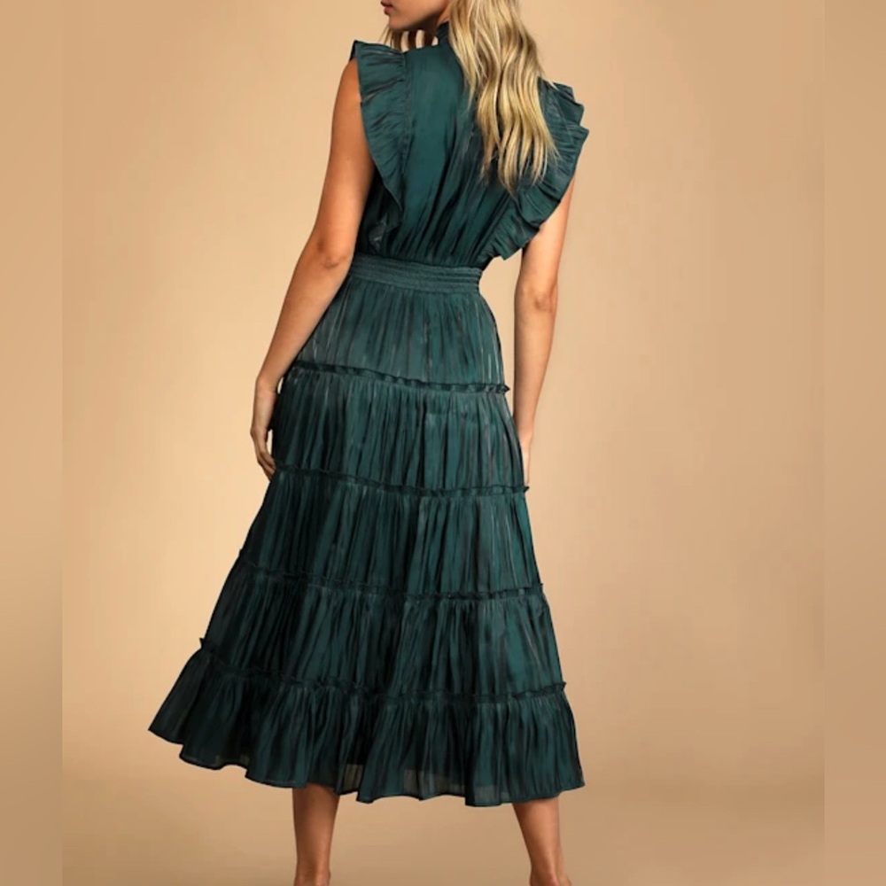Lulus Take a Glance Emerald Green Tiered Mock Neck Midi Dress - Picture 2 of 8
